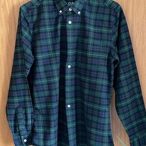 Men's GapGreen & Navy Plaid Button-Down Standard Fit Stretch Shirt